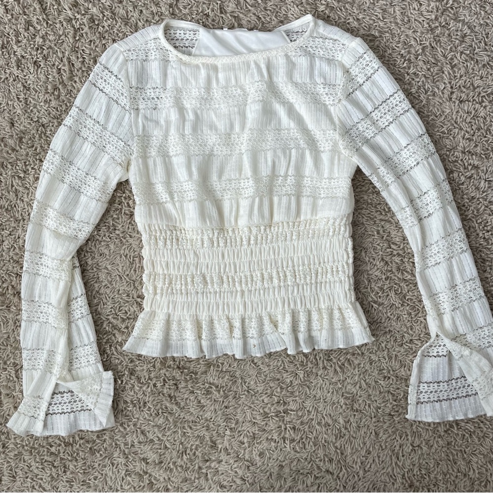White Smocked Lace Blouse
